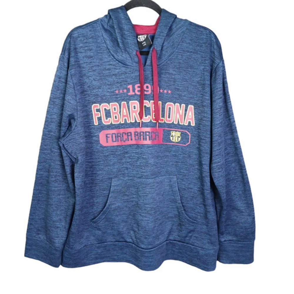 FC Barcelona Hoodie Sweatshirt Mens‎ Large Heather Blue Força Barça Official